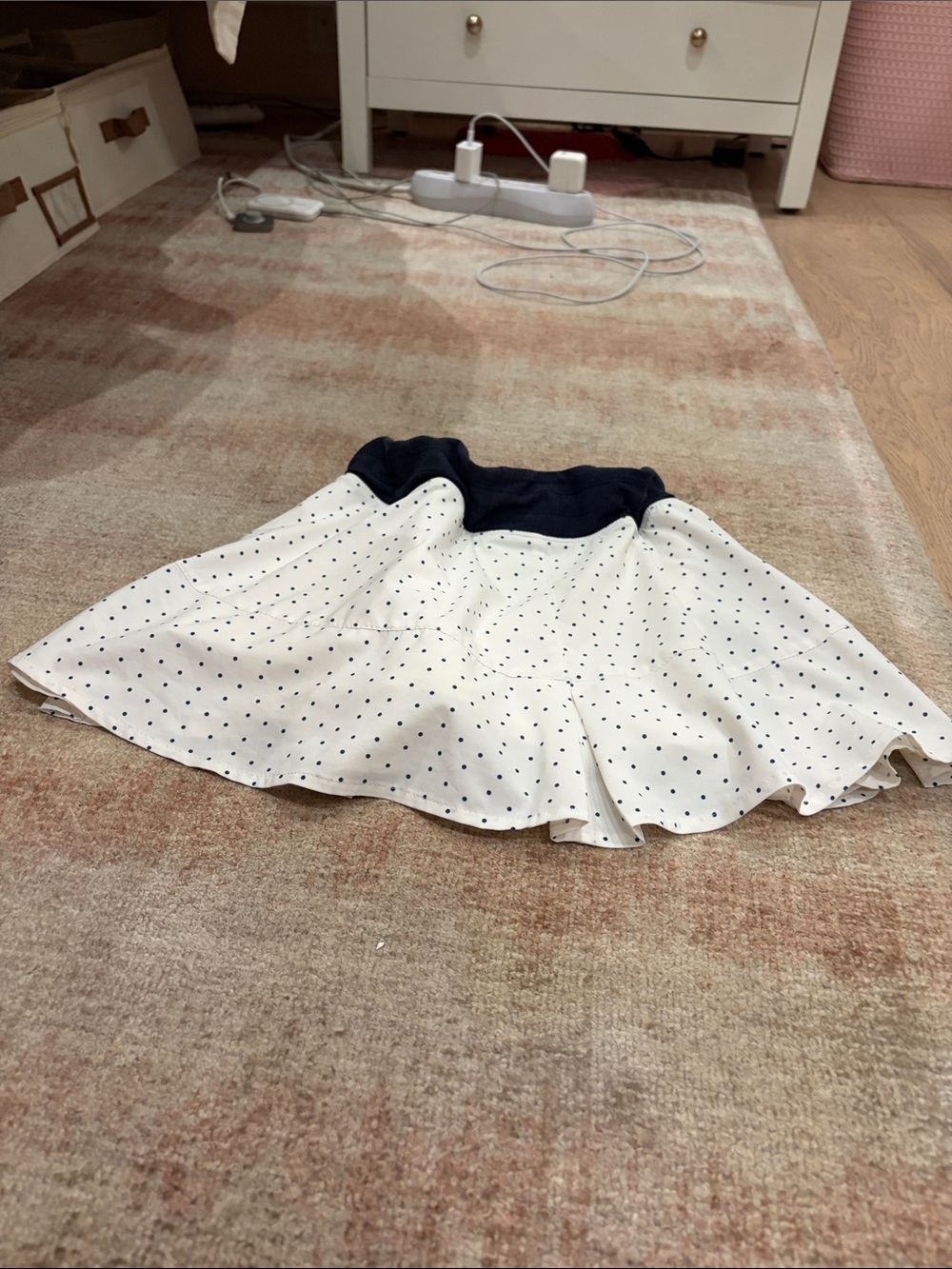 Navy Waist Polka Dot Circle Skirt - White with Navy
